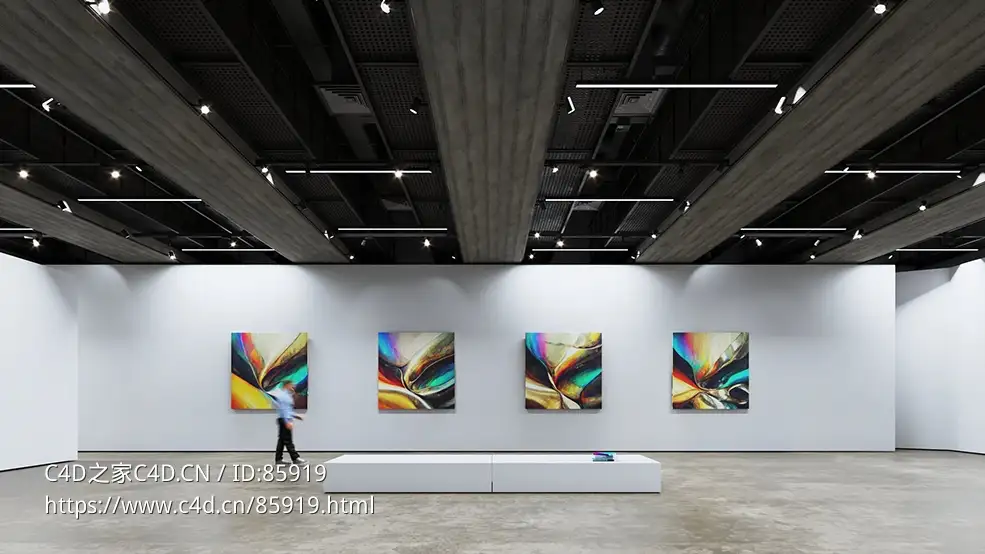 现代抽象油画展厅C4D模型下载，使用V-Ray渲染，带贴图材质，适合各类艺术展示与空间设计 - C4D之家 - AI66_008_Cam_001_C4D.jpg