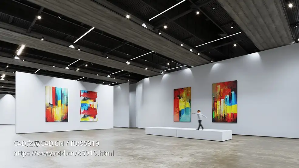 现代抽象油画展厅C4D模型下载，使用V-Ray渲染，带贴图材质，适合各类艺术展示与空间设计 - C4D之家 - AI66_008_Cam_002_C4D.jpg