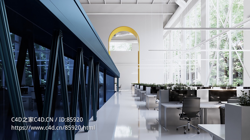 现代办公场所C4D模型下载，采用V-Ray渲染，逼真室内场景，完美展示高效办公环境 - C4D之家 - AI66_009_cam_001_C4D.jpg