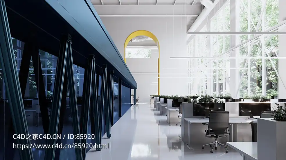 现代办公场所C4D模型下载，采用V-Ray渲染，逼真室内场景，完美展示高效办公环境 - C4D之家 - AI66_009_cam_001_C4D.jpg
