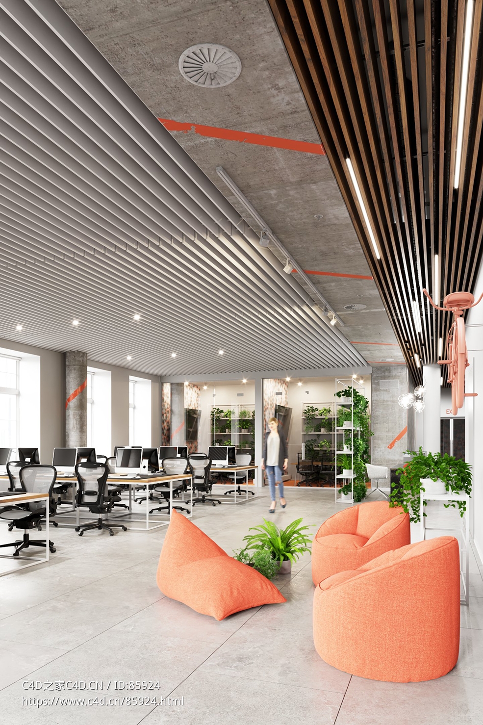 现代办公室室内场景C4D模型，超高质量Vray渲染，包含贴图材质，适合房地产与室内设计作品