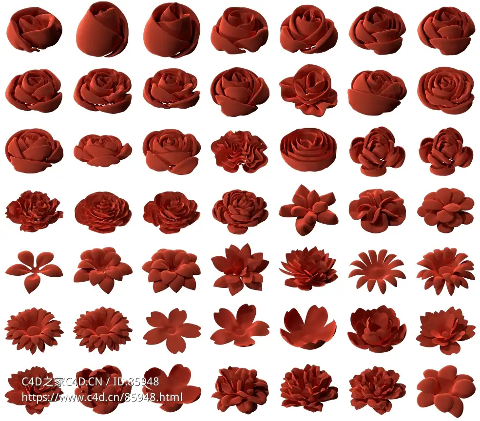 【专业Flowers 3D模型】高精度布艺服饰装饰花朵模型50款 适用于服装设计、影视动画及3D打印