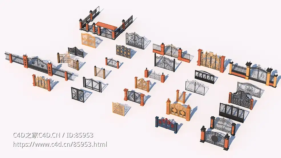 30个欧式别墅庄园大门围墙入口模型合集 建筑景观场景高精度3D模型