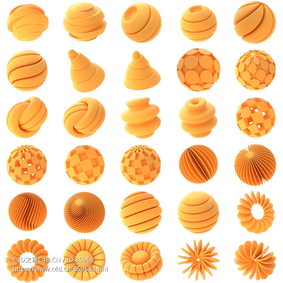 15套高质量橙色几何形状3D模型合集 | 适用于游戏UI设计与视觉艺术创作