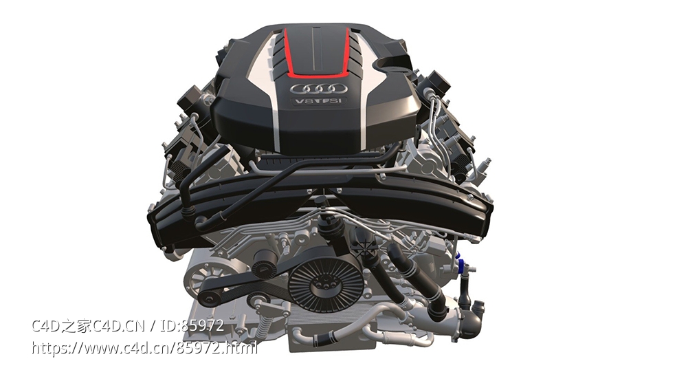 高精度奥迪S8 V8 TFSI引擎3D模型 | 完美细节车用发动机设计素材(.blend/.c4d/.fbx)audi s8 tfsi v8 engine