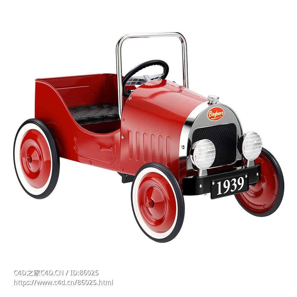 Baghera经典红色儿童脚踏车3D模型素材下载Classic Red Pedal Car by Baghera