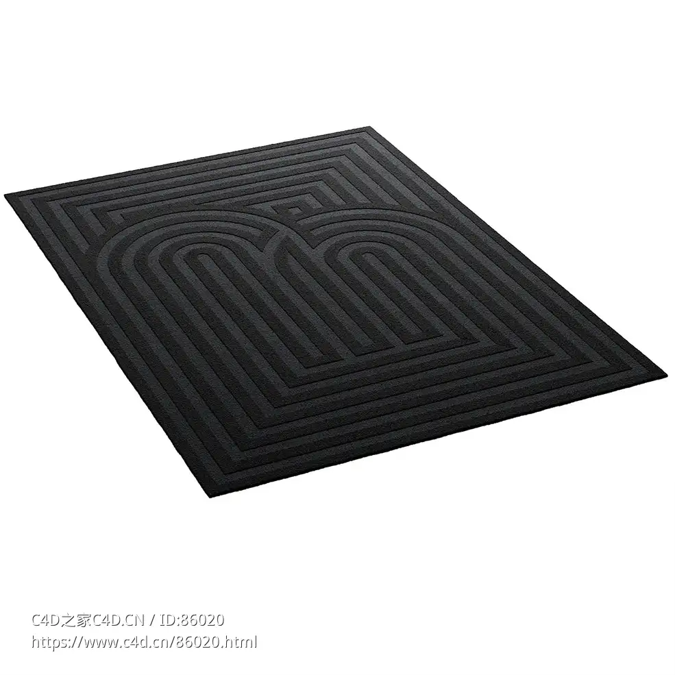Feyyn经典黑色长方形地毯3D模型素材下载Classic Black Rectangular Rug by Feyyn