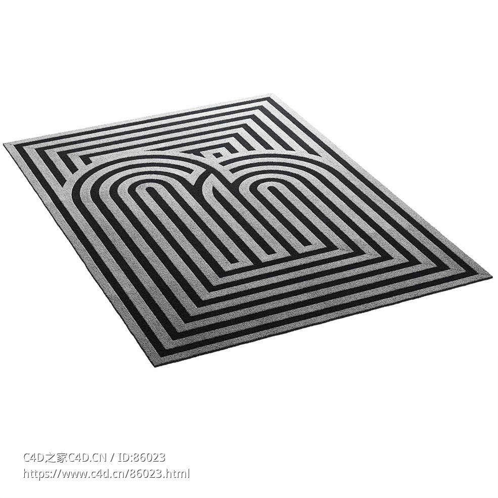 Feyyn经典黑白单色长方形地毯3D模型素材下载Classic Monochrome Rectangular Rug by F