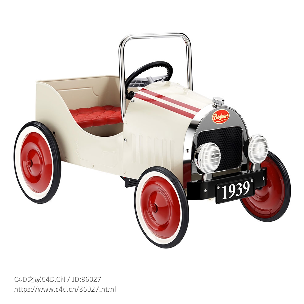 Baghera经典白色儿童脚踏车3D模型素材下载Classic White Pedal Car by Baghera