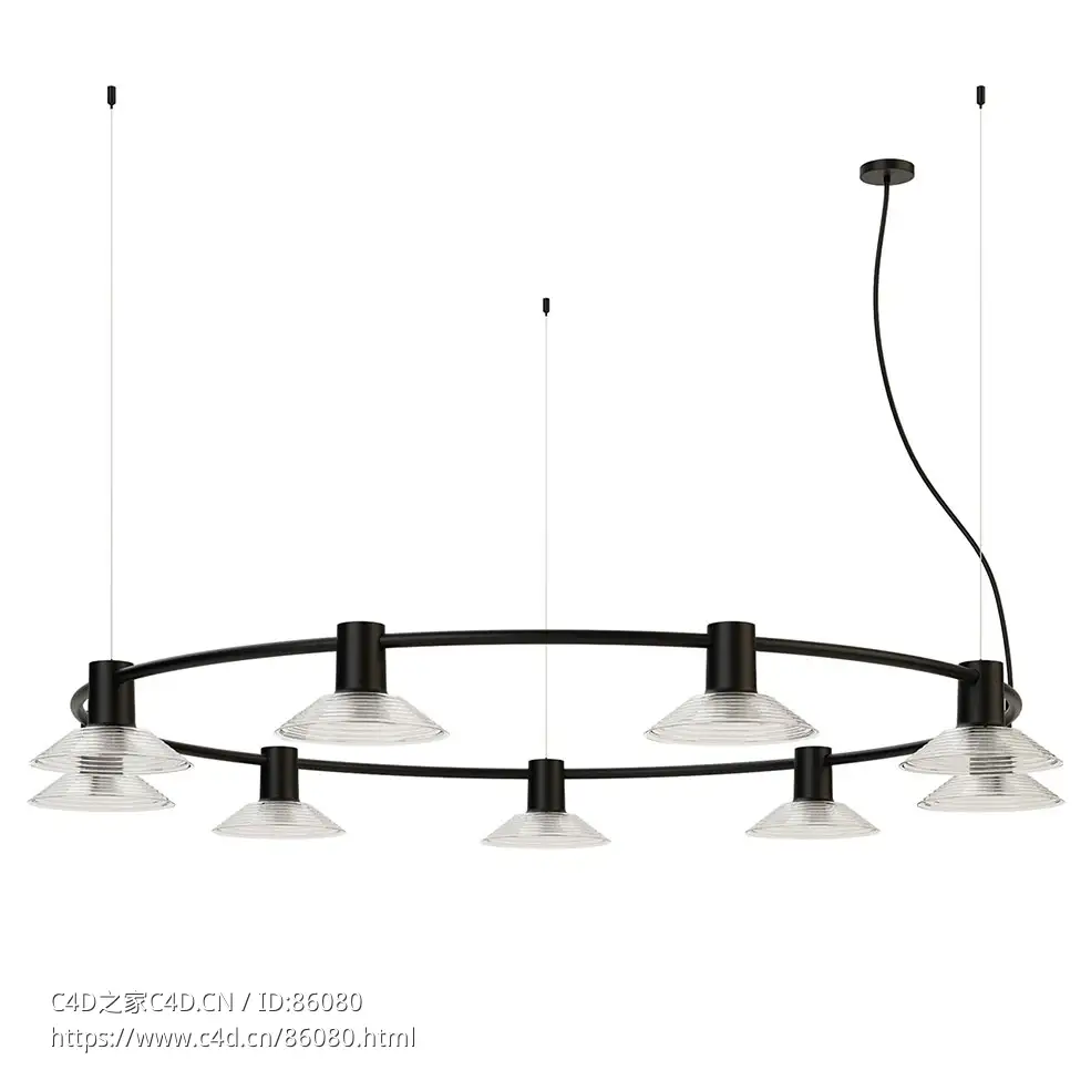 Zero构成系列大号玻璃罩圆形轨道吊灯3D模型素材下载Compose Rail Circle Pendant Ligh
