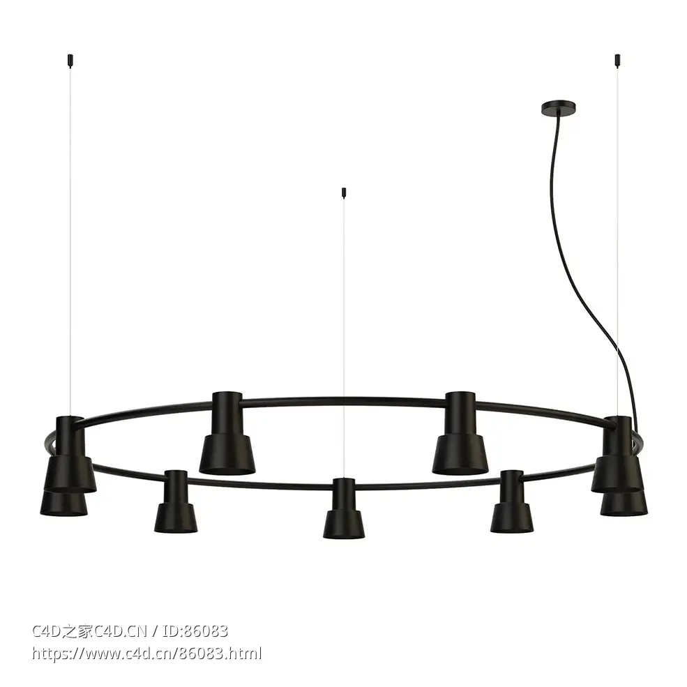 Zero构成系列小号金属罩圆形轨道吊灯3D模型素材下载Compose Rail Circle Pendant Ligh