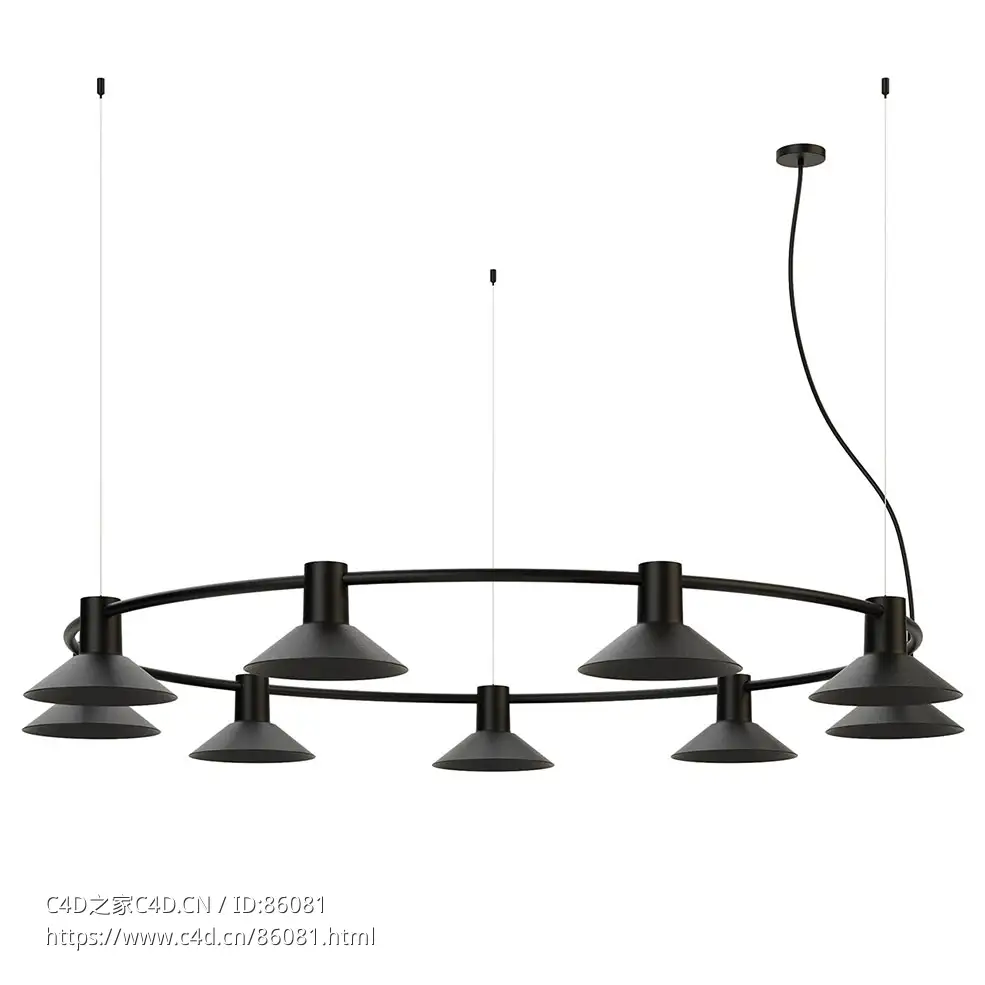 Zero构成系列大号金属罩圆形轨道吊灯3D模型素材下载Compose Rail Circle Pendant Ligh