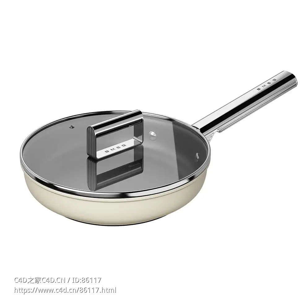 Smeg五十年代风格煎锅3D模型素材下载Cookware Fry Pan 50's Style by Smeg