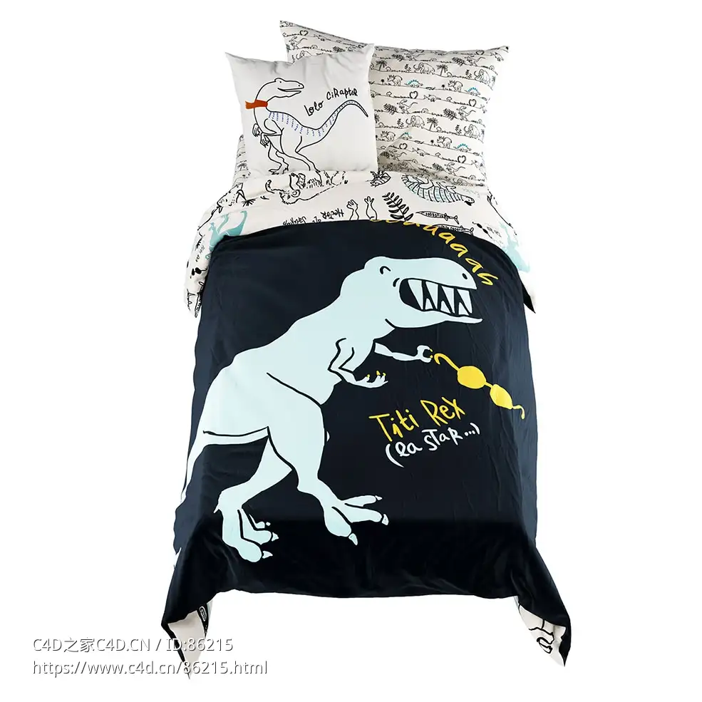 恐龙乐园儿童床品套装 (床上用品)3D模型素材下载Dinoland Bedding Set for Children b