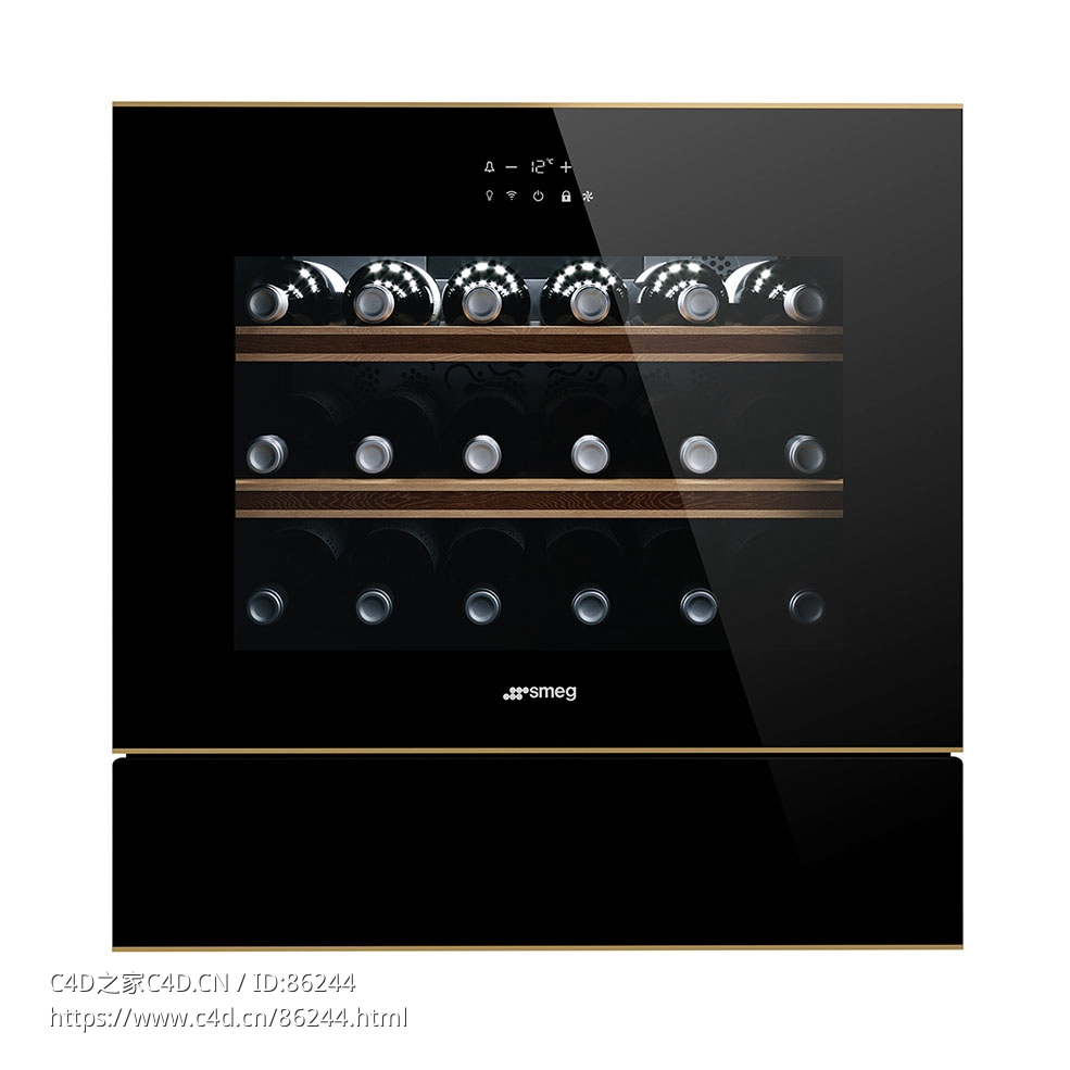 甜美新风格酒柜酒类储藏柜3D模型素材下载Dolce Stil Novo Wine Cooler by Smeg