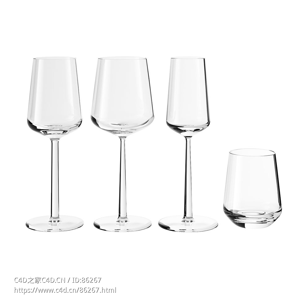 精致饮用玻璃杯组餐饮用具3D模型素材下载Drinking Essence Glasses by Iittala