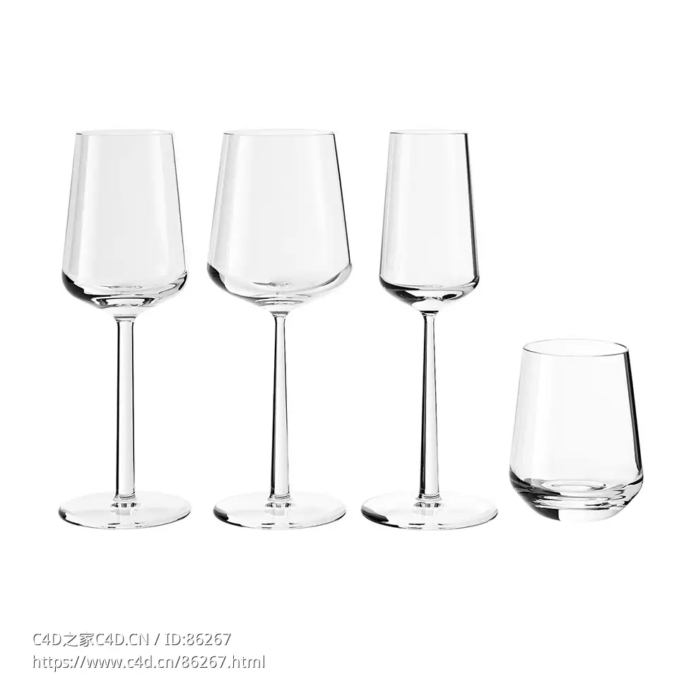 精致饮用玻璃杯组餐饮用具3D模型素材下载Drinking Essence Glasses by Iittala