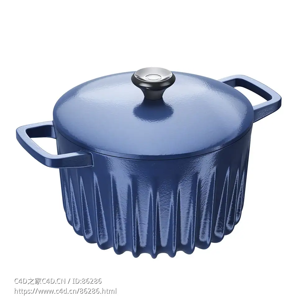蓝色带盖铸铁锅厨房用具3D模型素材下载Dutch Oven Pot With Lid Blue by Fireup