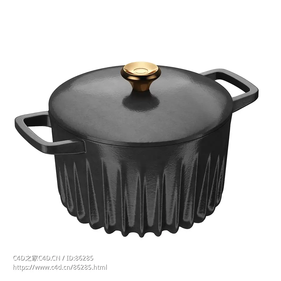 黑色带盖铸铁锅厨房用具3D模型素材下载Dutch Oven Pot With Lid Black by Fireup