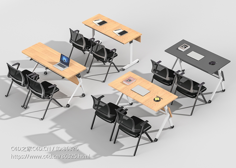 现代简约多功能培训会议桌椅组合3D模型下载 精致时尚办公学习桌椅家具设计素材
