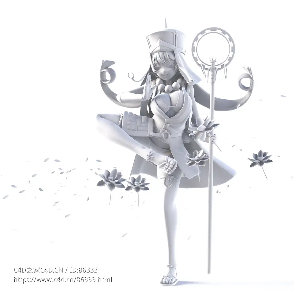 精美动漫风Xuanzang Sanzang人物角色高精度3D模型下载