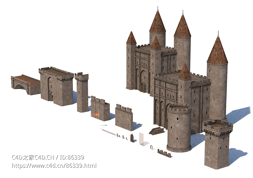 中世纪城堡建筑3D模型,欧洲城堡,C4D与Blender高精度资产