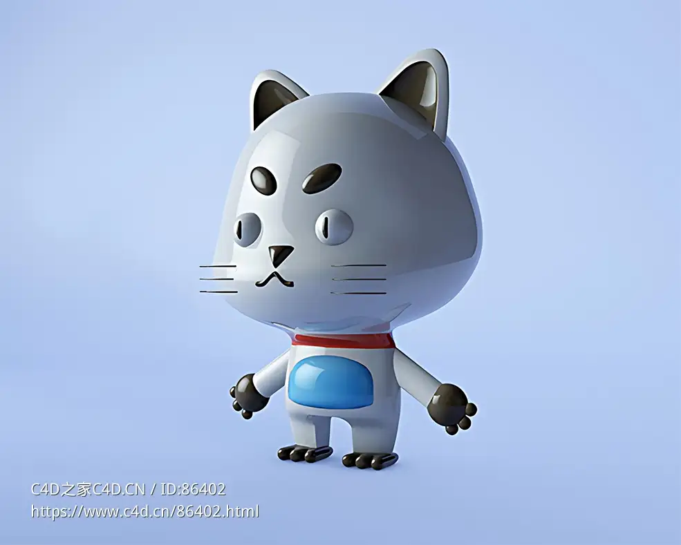 萌趣灰色卡通动物原创IP角色C4D精致立体模型下载
