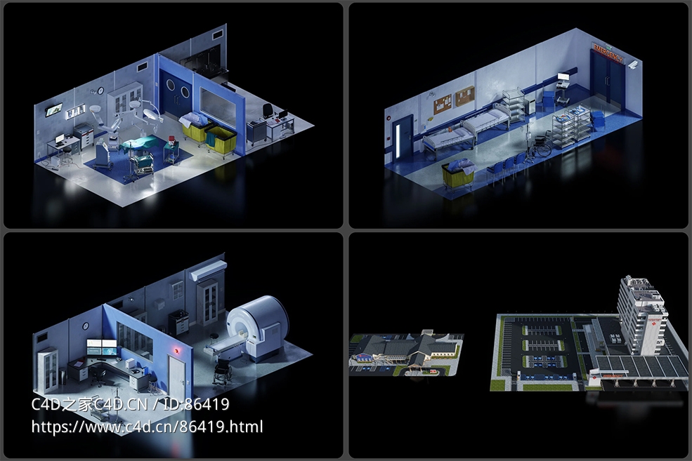 【超写实现代医疗救援场景3D模型套件】紧急响应套装含76组高精度医疗设备模型与32类环境元素，支持C4D/OBJ/Blender跨平台实时渲染KitBash3D - Emergency Resp...