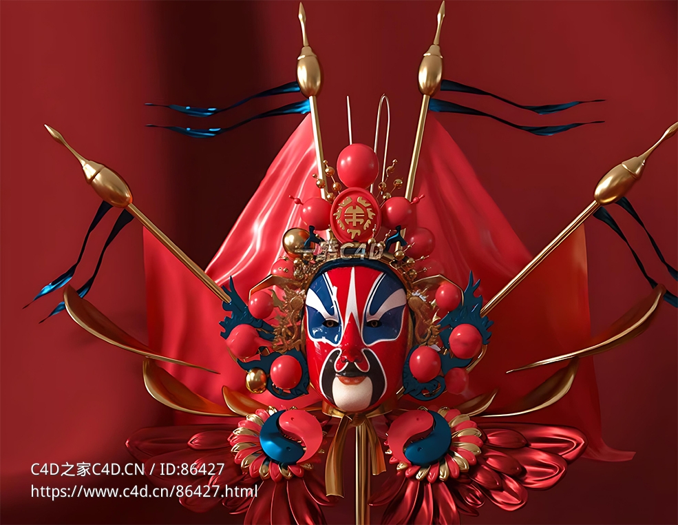 超写实C4D川蜀戏剧脸谱面具3D模型含完整贴图材质适用影视游戏文化创意展示