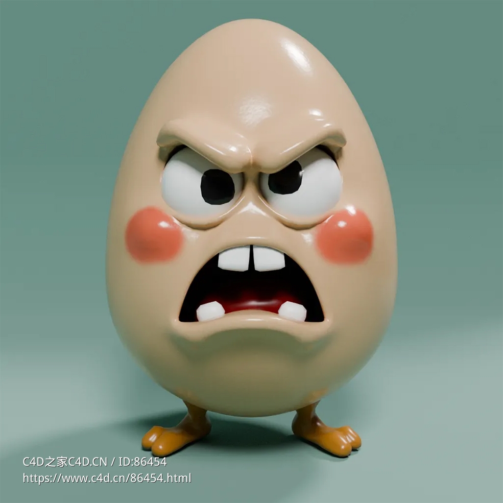 超高清愤怒鸡蛋卡通IP形象3D模型|游戏动画社交媒体表情包角色设计素材下载Angry Egg