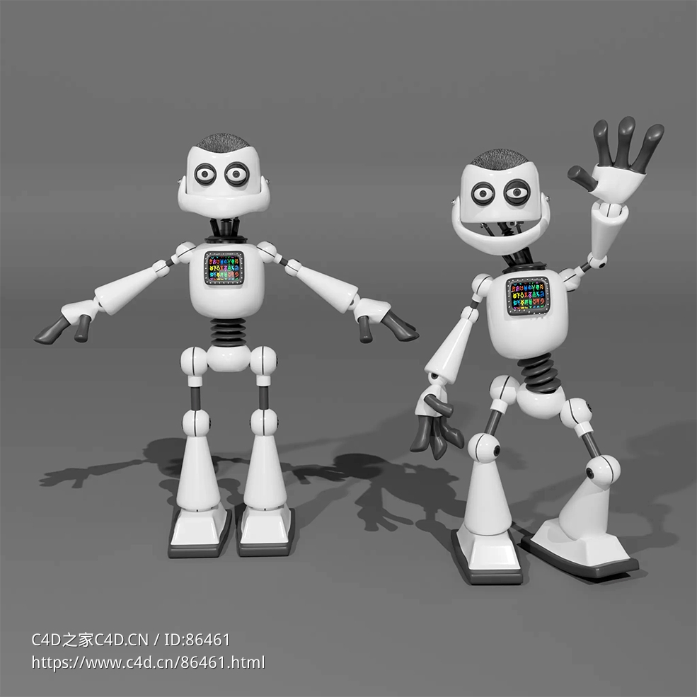 高品质卡通机器人"Masher"完整3D模型，含Rigify骨骼系统与多种格式支持，适用于动画游戏制作Cartoon Robot "Masher" (Rigify)