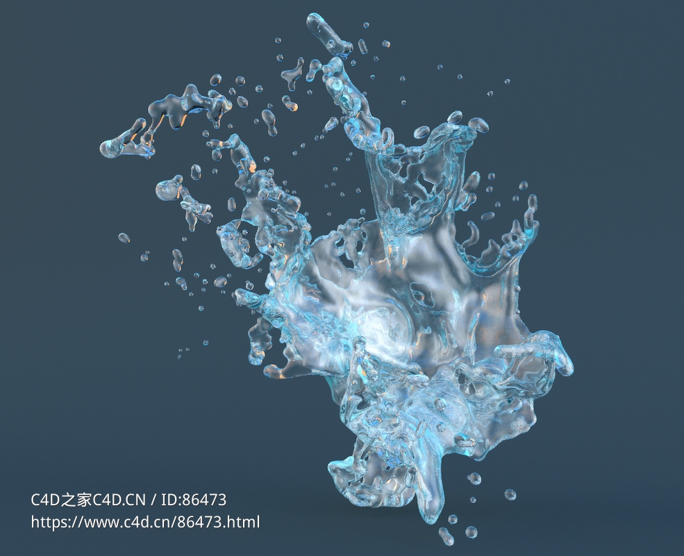 C4D飞溅水花动态液体三维模型工程文件含材质贴图预设3D液态水滴模型素材