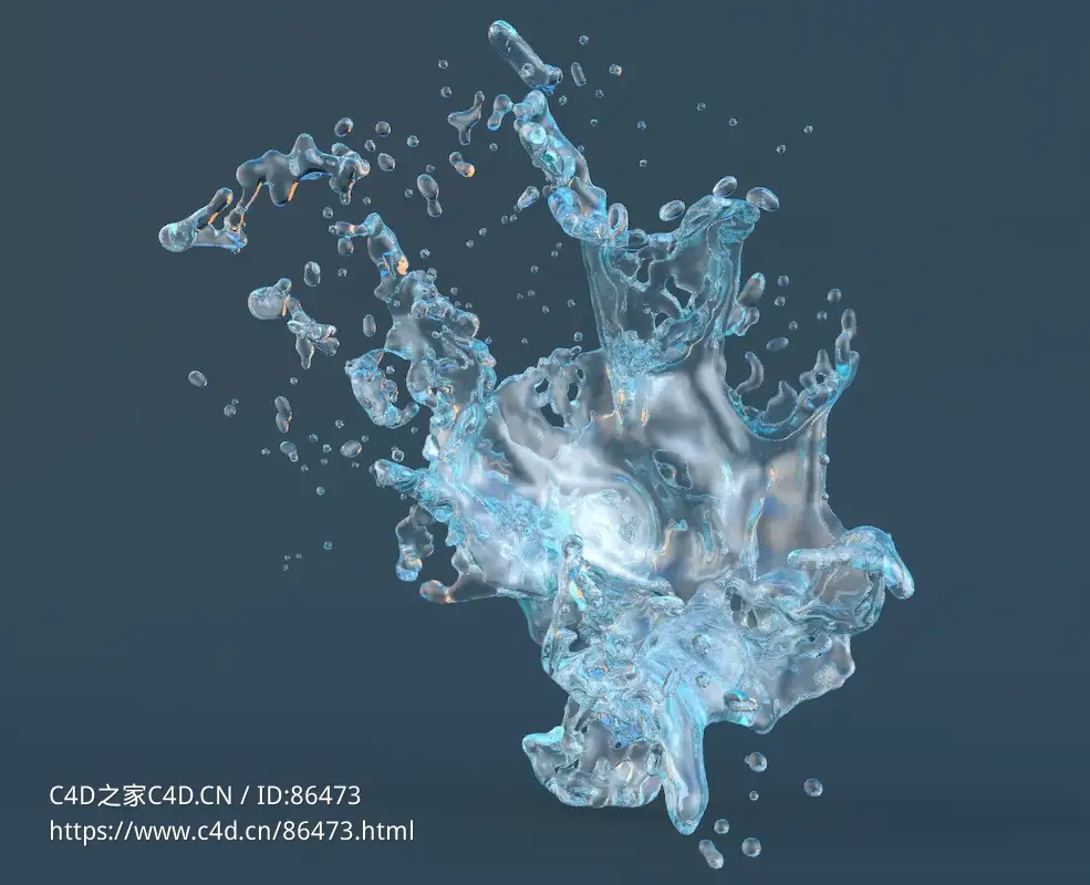 C4D飞溅水花动态液体三维模型工程文件含材质贴图预设3D液态水滴模型素材