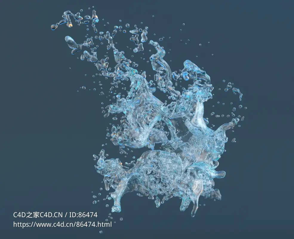 C4D高品质透明水花飞溅流体特效三维模型工程文件含材质贴图预设