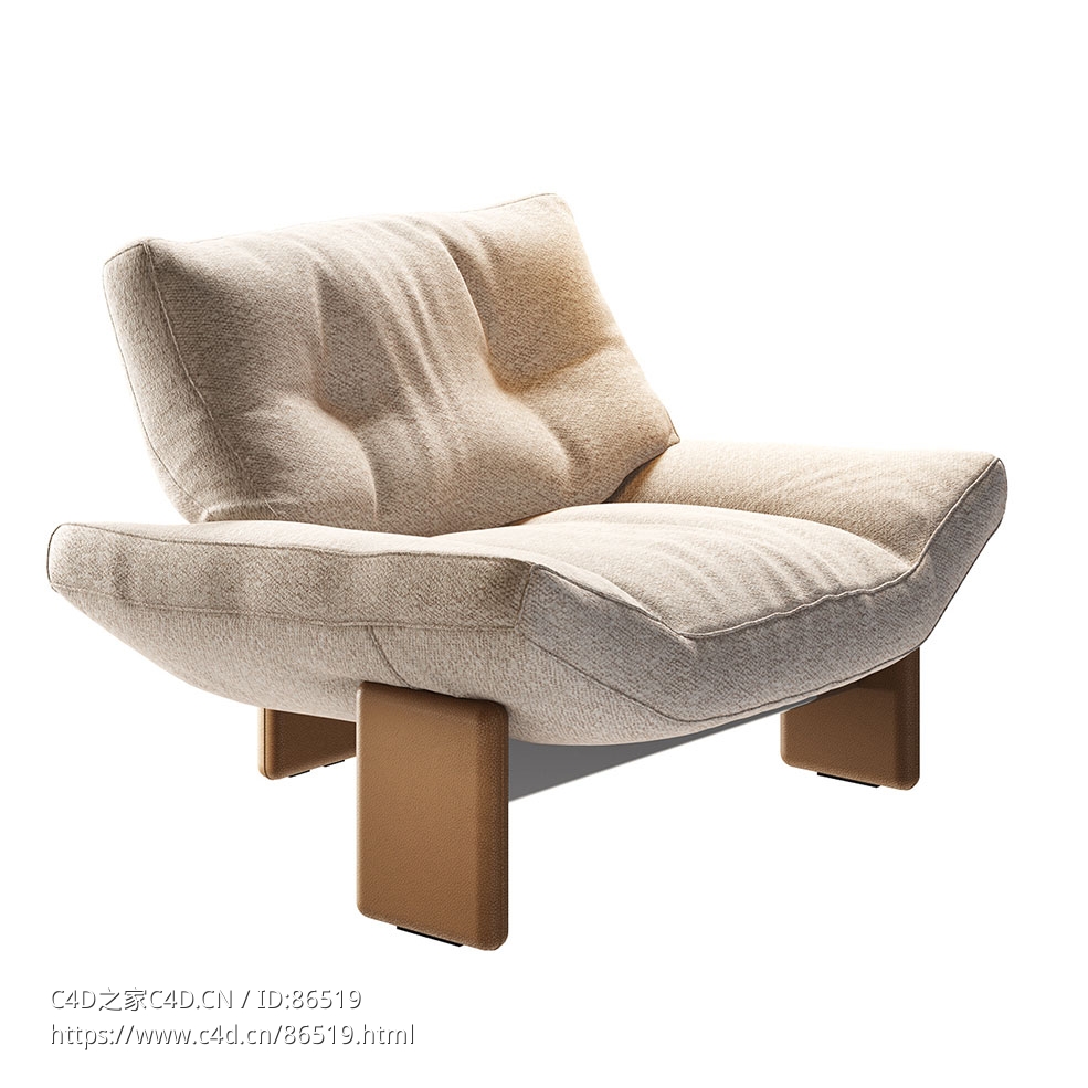 米诺特混合材质扶手椅3D模型素材下载Emmi Armchair Textile Leather by Minotti