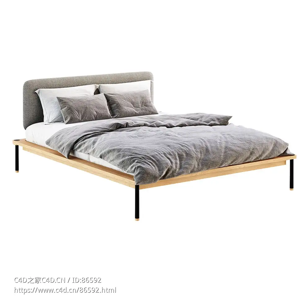 Fina 双人床现代简约床架3D模型素材下载Fina Bed by Gazzda