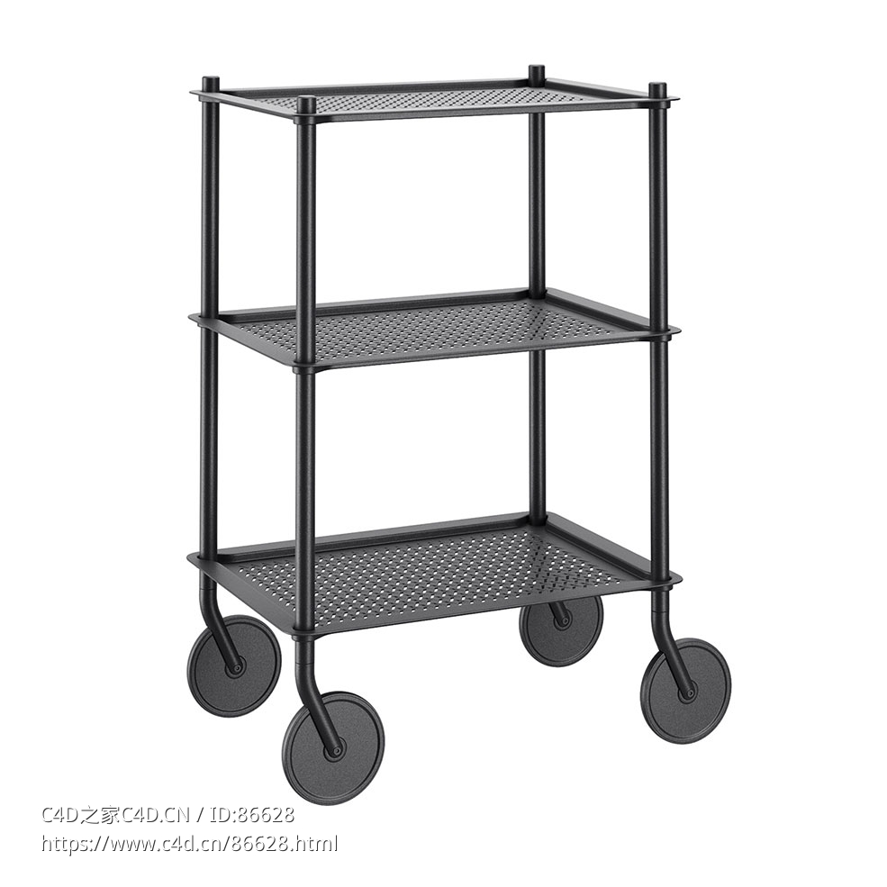 三层移动推车收纳推车3D模型素材下载Flow Trolley 3 Layers by Muuto