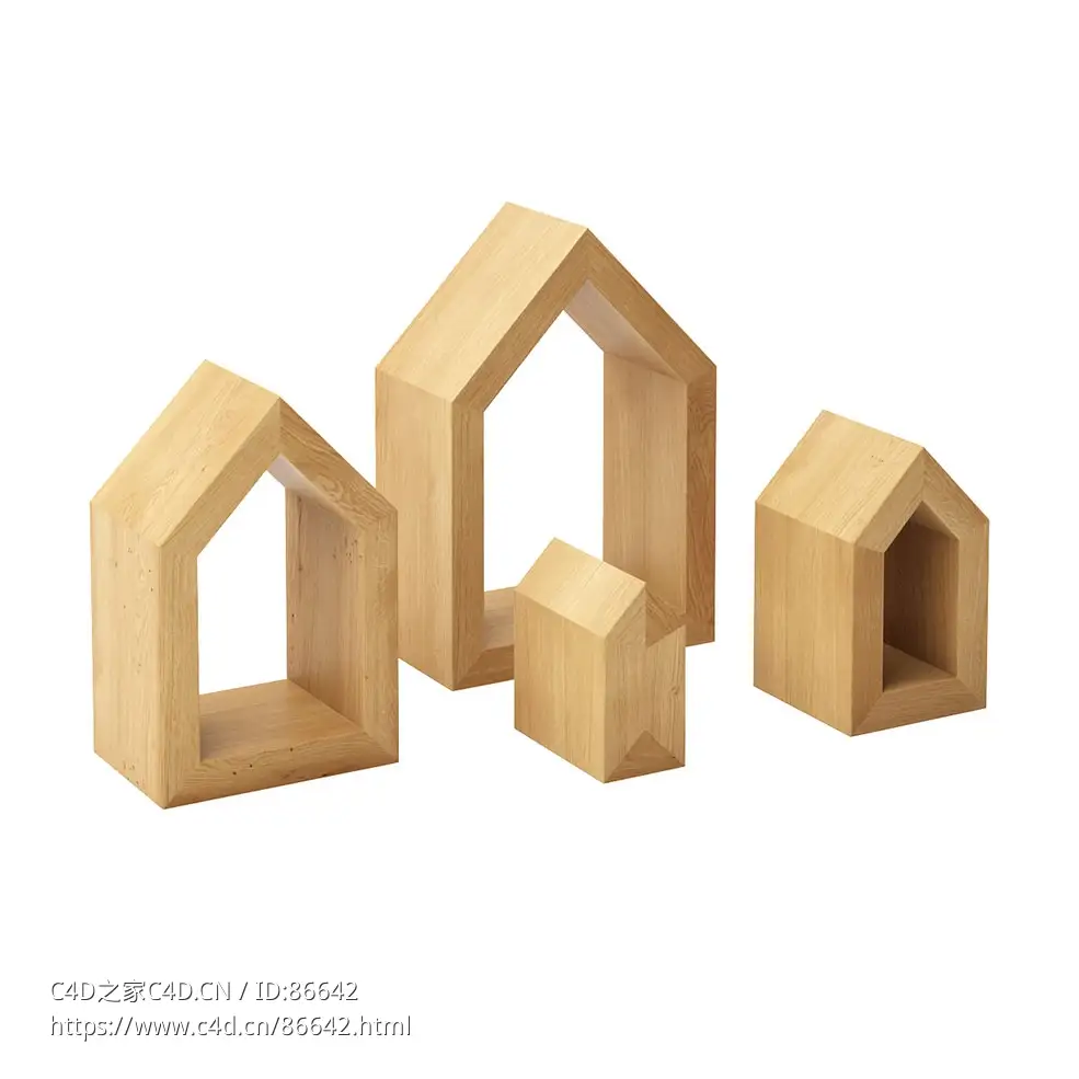 四座小屋木质装饰装饰摆件3D模型素材下载Four Houses Wooden Decoration by Mad Lab - C4D之家 - 1155.jpg