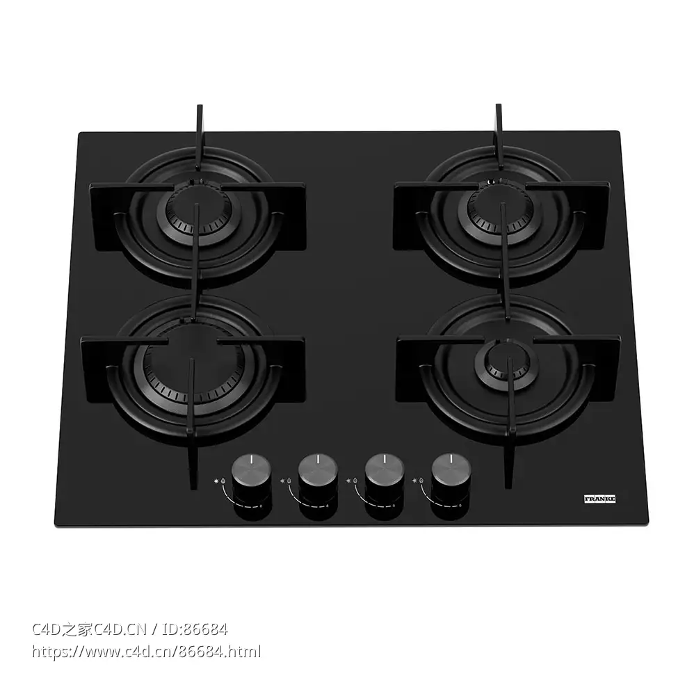 水晶燃气灶FHCR 604 4G厨房电器3D模型素材下载Gas Hob Crystal FHCR 604 4G by Franke