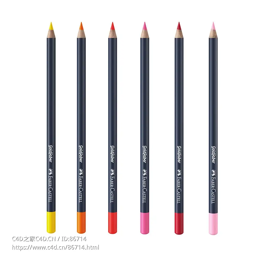 金辉彩色铅笔Faber Castell品牌文具3D模型素材下载Goldfaber Colour Pencil by Faber