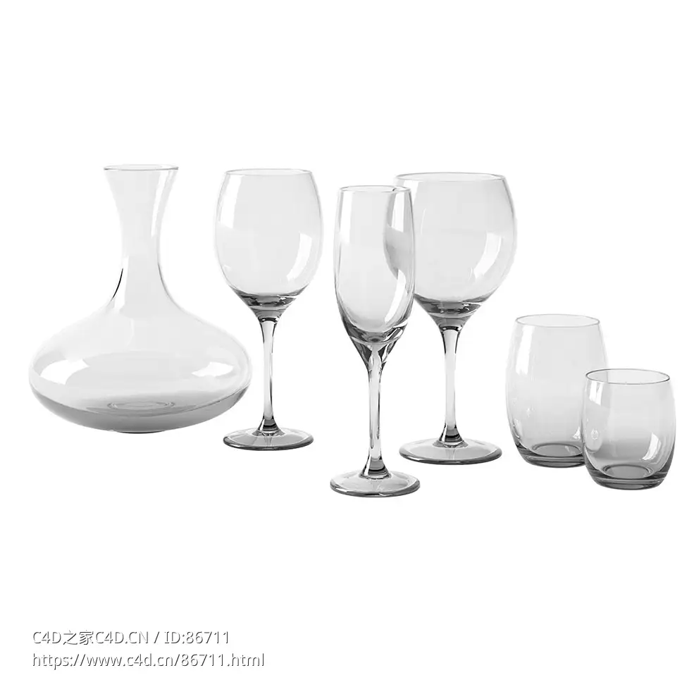 玛米特大号玻璃杯Alessi品牌餐具3D模型素材下载Glasses Mami XL by Alessi