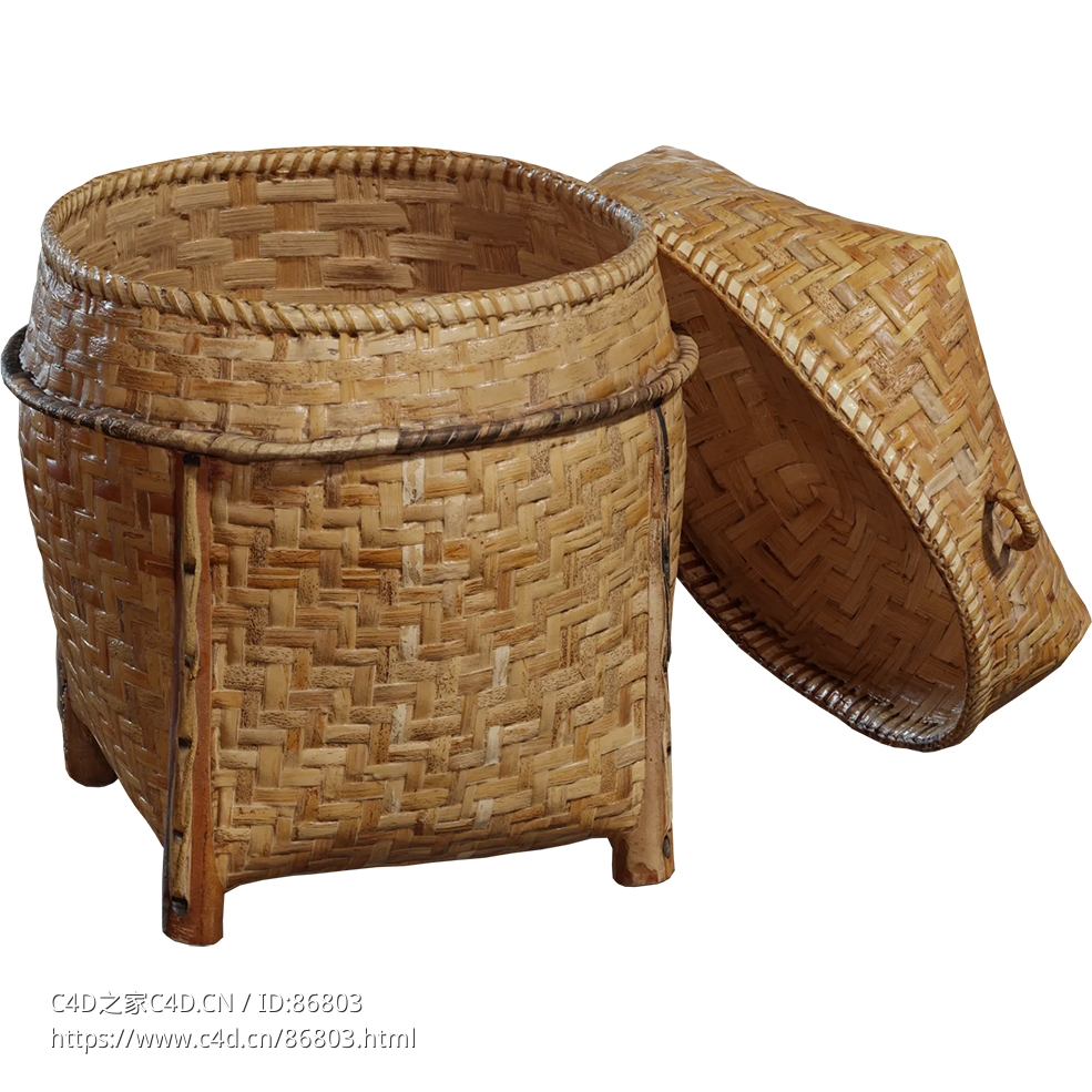 传统手工艺竹藤编织收纳篮子东方风格创意家居装饰品室内陈设摆件高品质3D模型设计素材Wicker Basket