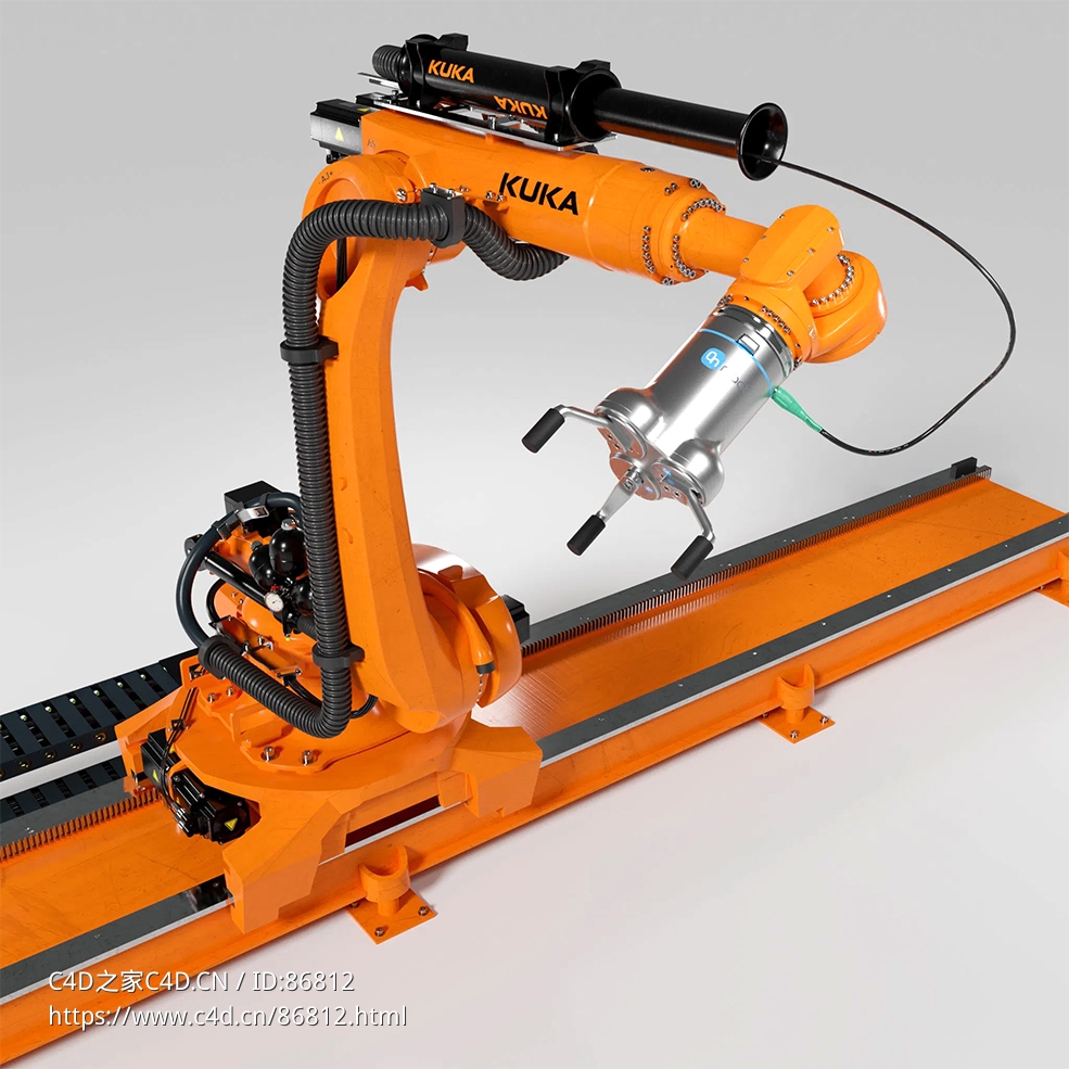 工业自动化六轴机械手臂KUKA KR210机器人3D模型含Blend/C4D/OBJ/FBX格式下载Robot Kuka Kr210 Rigged Quick Animation