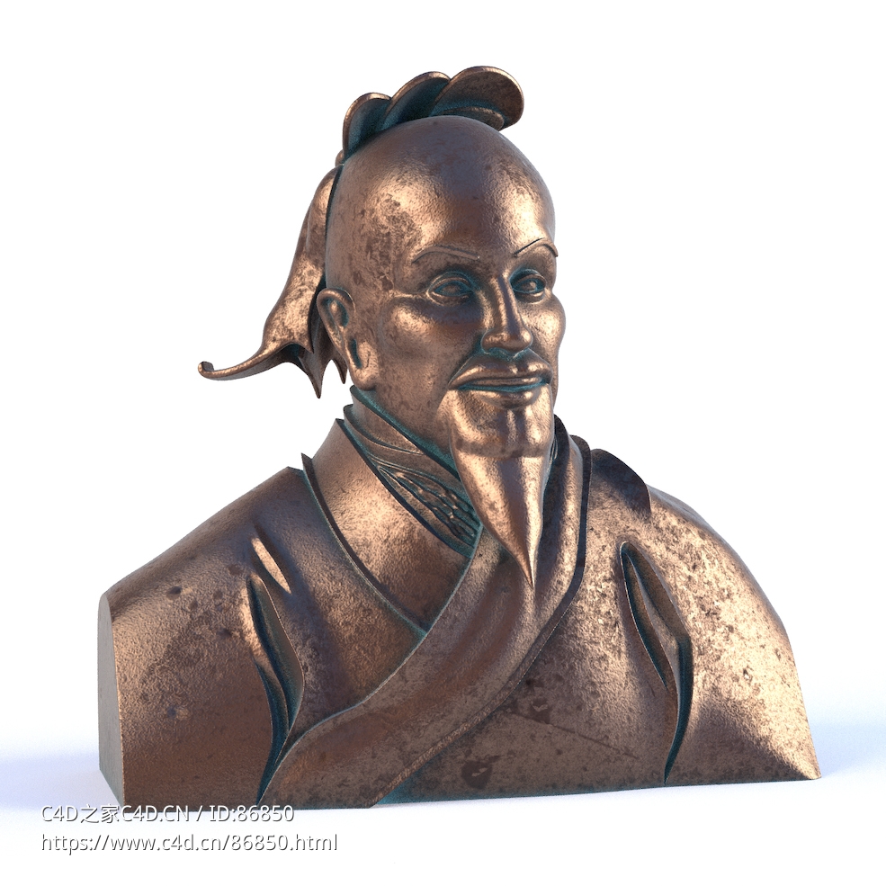 高精度中医圣贤张仲景古代名医雕像铜像三维模型含贴图材质支持多平台虚拟仿真应用