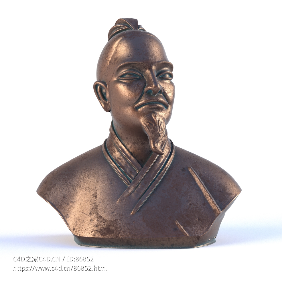 高精度古代名医铜像胸像3D模型 含完整贴图材质 高清还原中式传统人物雕塑艺术资产