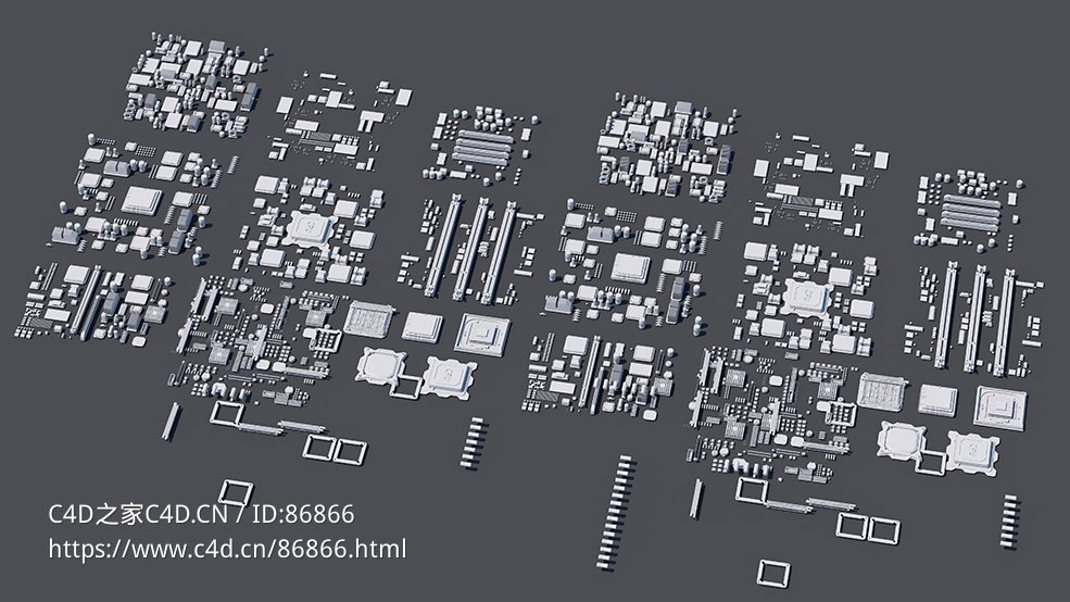 现代电脑CPU主板电器元件套件3D模型合集适用于科技场景c4d模型下载