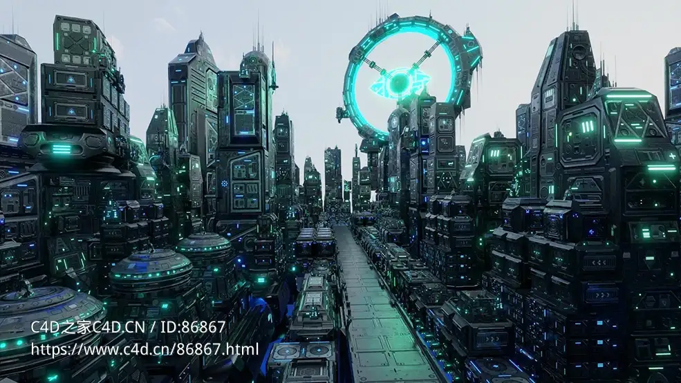 超未来科技感智能低多边形未来科幻巨型都市完整3D模型城市景观含贴图材质支持Blender与多格式下载Future Tech Megacity Low-poly 3D model