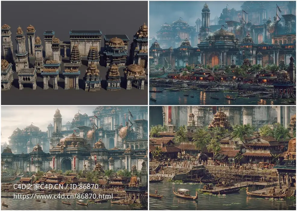 超高精度印度乔拉王朝南亚佛教寺庙古典建筑3D模型资产包CHOLA NADU全格式kitbash合集