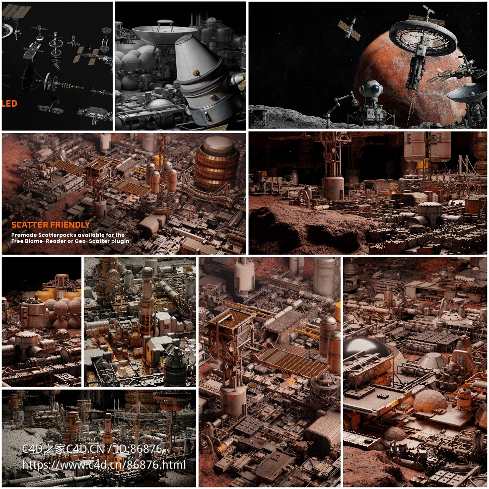 超480款高精度科幻太空空间站卫星基地3D模型资产套装银河未来外星殖民地城市拼搭资源包 Starforge Nexus - Spacestation Kitbash Greeble Assets - C4D之家 - photo-collage.jpg