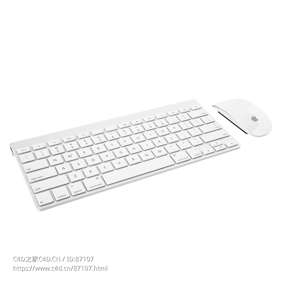 无线键盘和魔术鼠标电脑配件3D模型素材下载Keyboard & Magic Mouse by Apple
